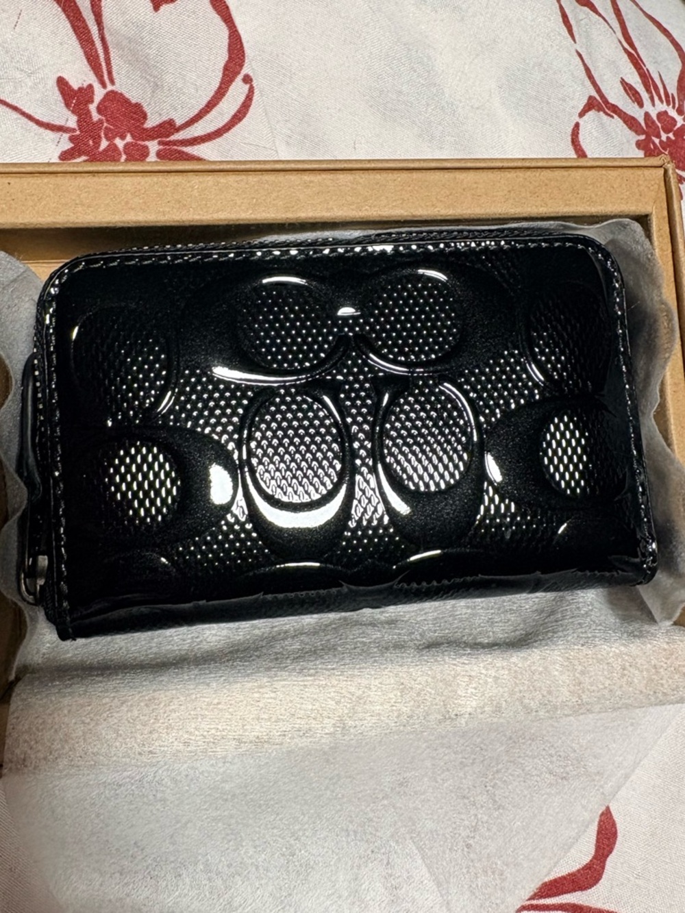 Coach Black Patent Leather Zip Wallet